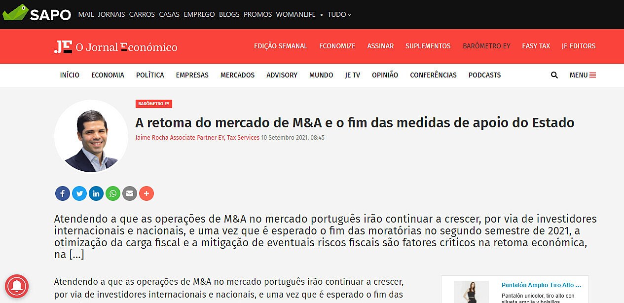 A retoma do mercado de M&A e o fim das medidas de apoio do Estado